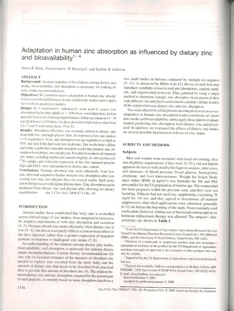 Adaptation in human zinc absorption as influenced by dietary zinc