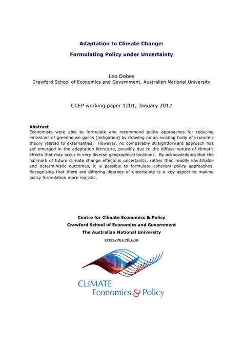 Adaptation to climate change Formulating policy under uncertainty