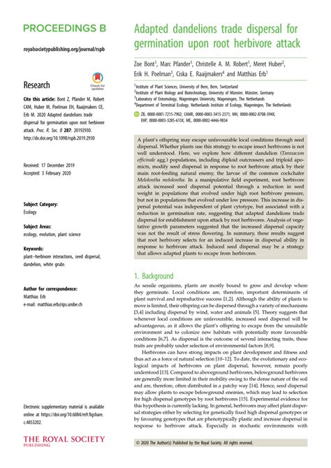 Adapted dandelions trade dispersal for germination upon root …