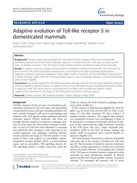 Adaptive Evolution of Toll like Receptor 5 in Domesticated Mammals