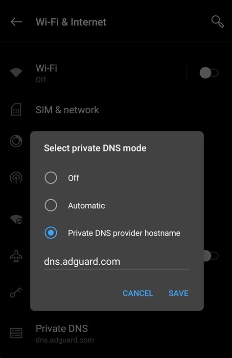 Adblock dns. settings >> Wi-Fi & internet >> Private DNS Private DNS provider hostnameinsert this dns.adguard.comsave. 