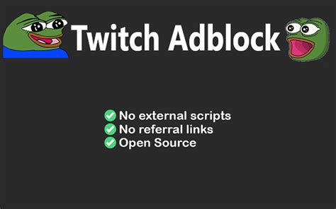 Dec 30, 2022 · About this extension. Twitch Ad Blocker is a free user-friendly tool that effectively removes all the video ads on Twitch.tv and allows you to watch videos ad-free. The Twitch Ad Blocker is a vital extension for those who love streaming videos online without interruptions. 