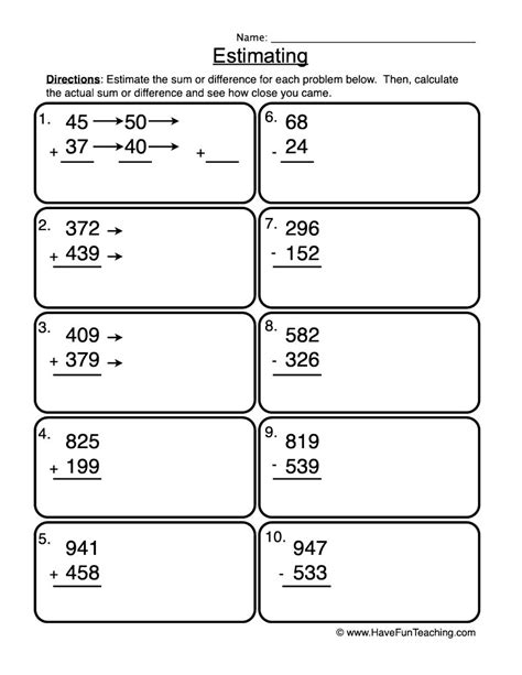 Add/Subtract Estimation Worksheet by Teach Simple