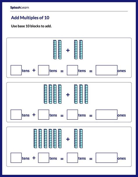 Add Multiples of 10 using Base 10 Blocks Math Worksheets SplashLearn