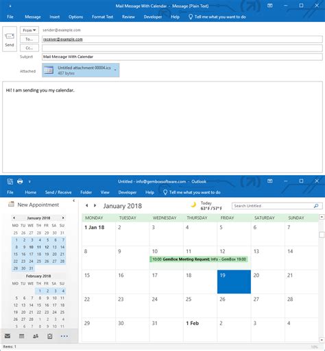 Add a Calendar to a Mail Message from C / applications