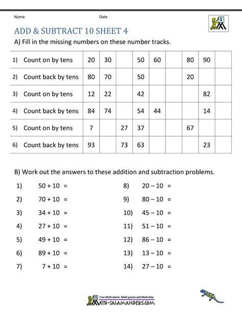 Add and Subtract 10 Worksheet Worksheets Library