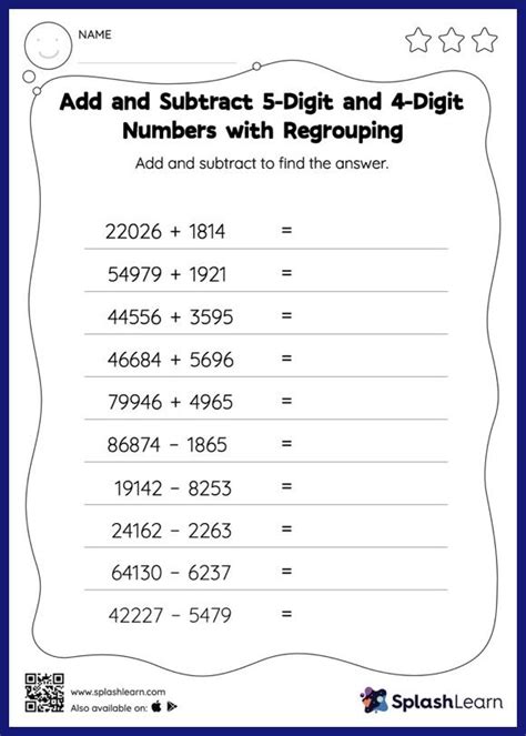 Add and Subtract Two 5Digit Numbers with Regrouping Vertical Addition