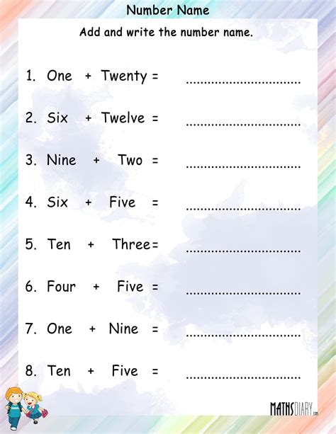 Add the number names and write answer in number name Math Worksheets
