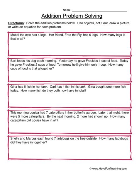 Addends to 9 Problem Solving Worksheet Have Fun Teaching