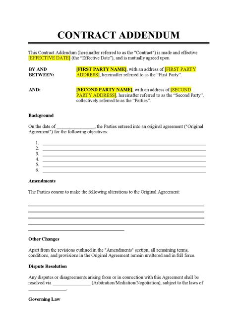 Addendum Sample Template