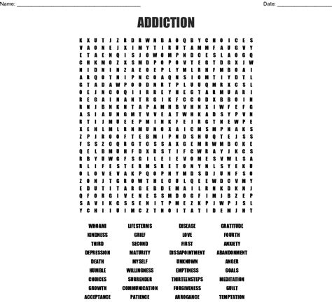 Addiction Word Search Printable