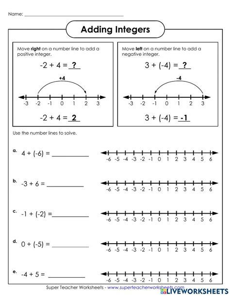 Adding And Subtracting Integers On A Number Line Worksheet Pdf math