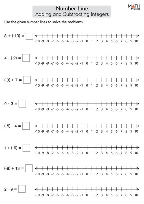Adding And Subtracting Integers On A Number Line Worksheets