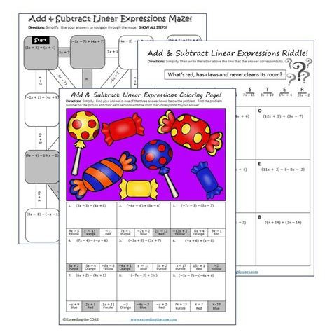 Adding And Subtracting Linear Expressions Worksheet Kindergarten