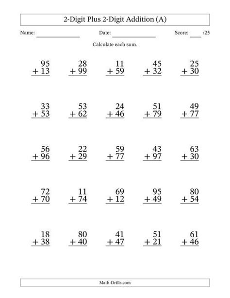 Adding Double Digits With Regrouping Worksheets 2digit Plus