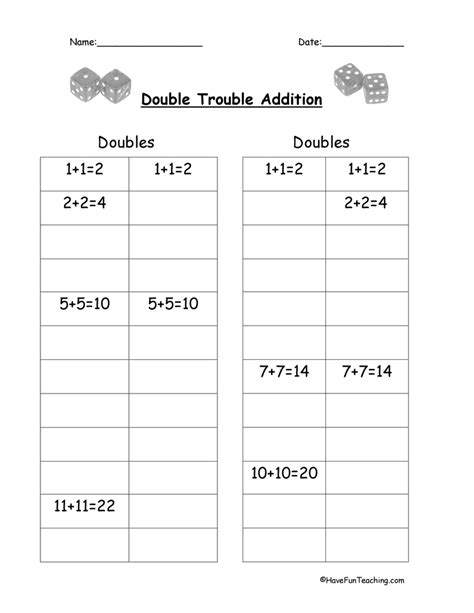 Adding Doubles Worksheet Have Fun Teaching