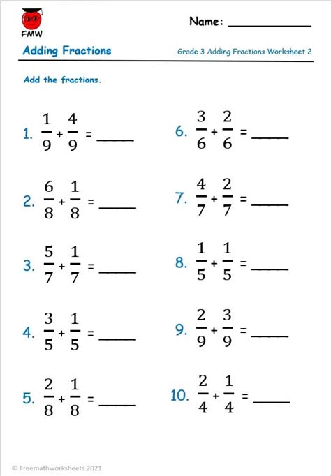 Adding Fractions Problems with Same Denominator