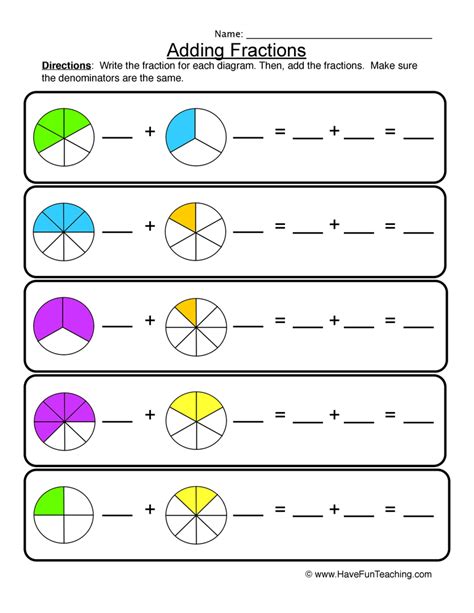 Adding Fractions Worksheet by Teach Simple