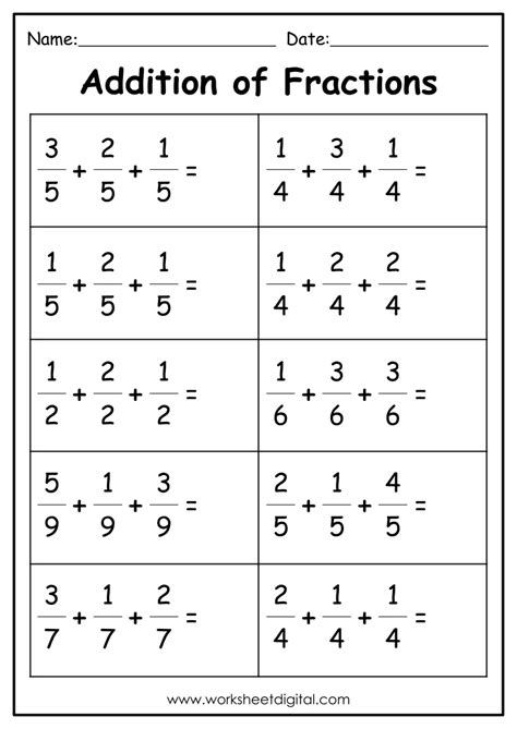 Adding Fractions Worksheets Grade 3 Tutorial Worksheet
