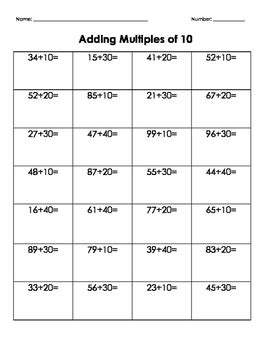 Adding Multiples Of 10 Worksheet