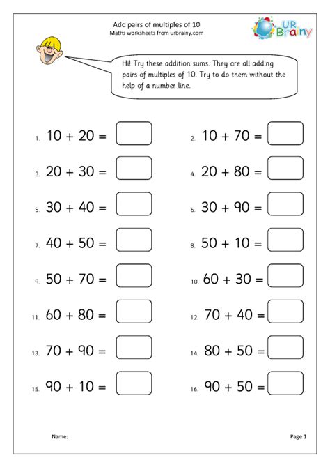 Adding Multiples Of 10 Worksheet Printable And Enjoyable Learning