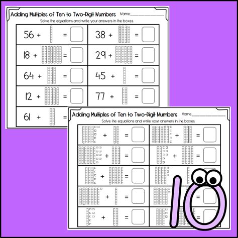 Adding Multiples of Ten to a TwoDigit Number Worksheets Made By Teachers