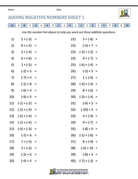 Adding Negative And Positive Numbers Worksheets