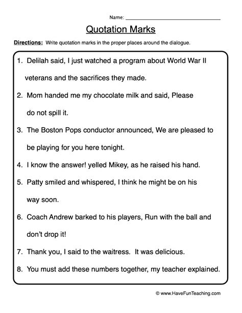 Adding Quotation Marks Worksheet by Teach Simple