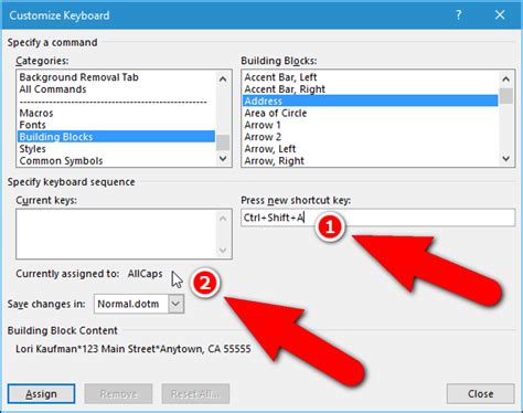 Adding Shortcut Keys to Word AutoText Entries