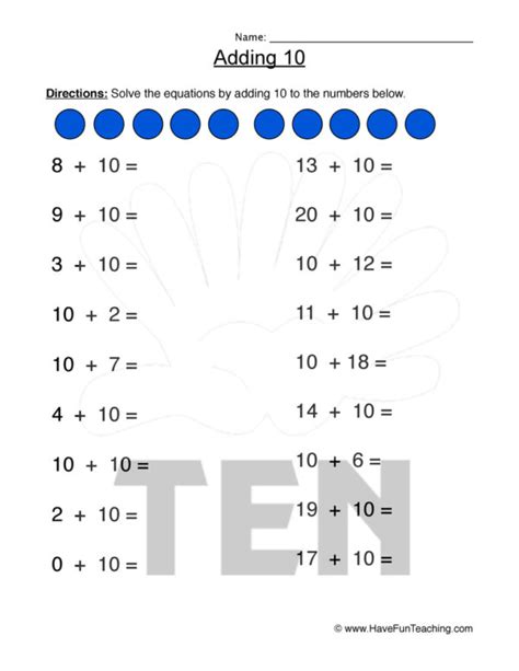 Adding Ten Equations Worksheet Have Fun Teaching