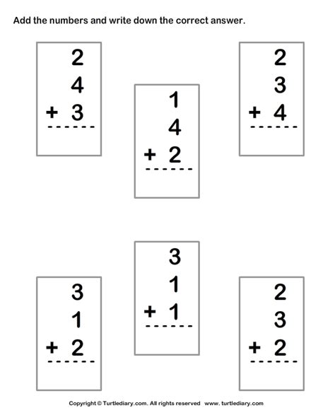 Adding Three One Digit Numbers Worksheet 1 Turtle Diary