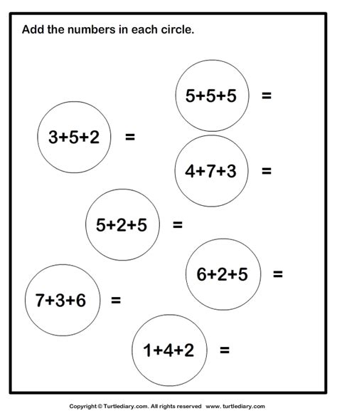 Adding Three Onedigit Numbers Worksheet Turtle Diary