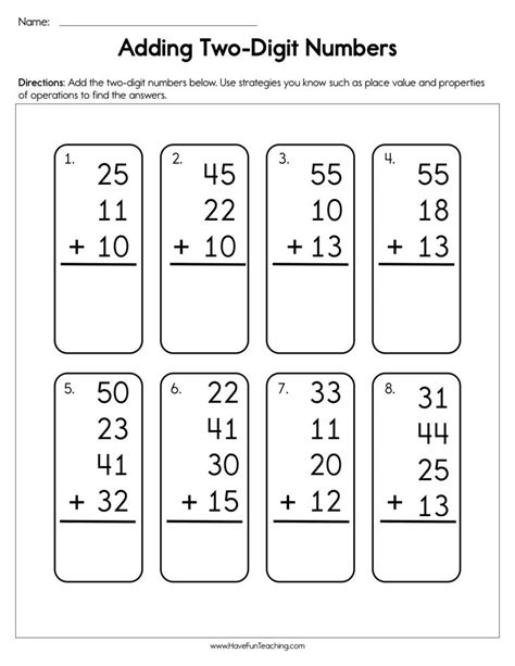 Adding Two Digit Numbers Multiple Addends Worksheet by Teach Simple