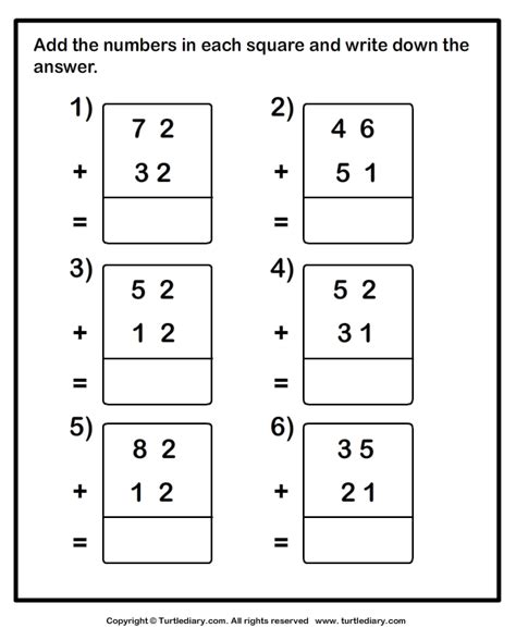 Adding Two Two Digit Numbers without Regrouping Worksheet Turtle Diary