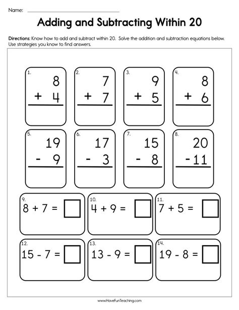 Adding Within 20 Worksheets