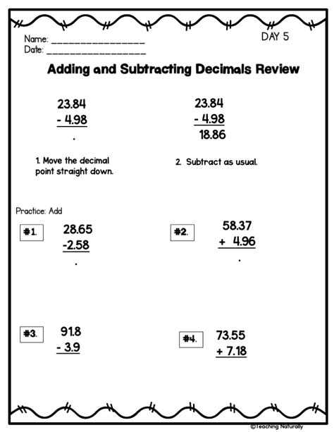 Adding and Subtracting Decimals Practice Sheets Printable and Digital