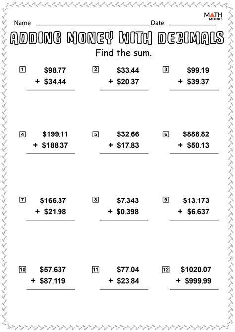 Adding and Subtracting Decimals Worksheets Math Monks Worksheets