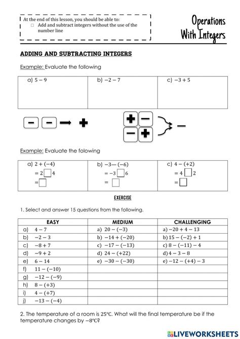 Adding and Subtracting Integers 7th grade math Worksheets Library