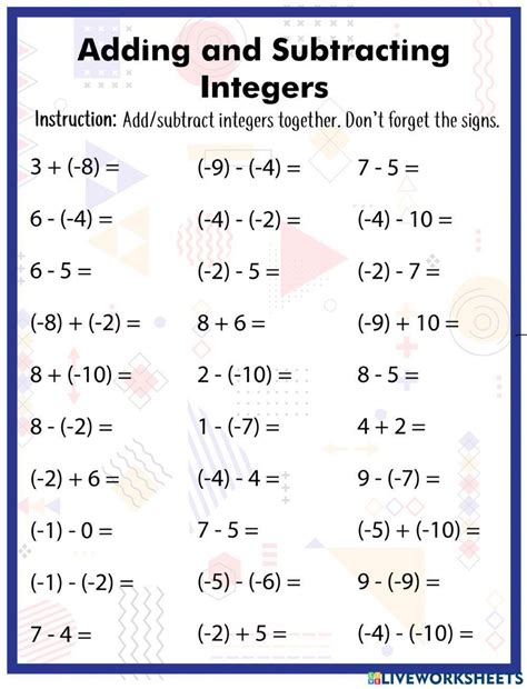 Adding and Subtracting Integers Worksheets PDF With Answers Trealtor