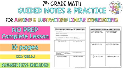 Adding and Subtracting Linear Expressions Notes To The Square Inch