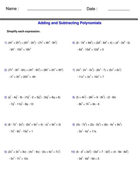 Adding and Subtracting Polynomials Worksheet 3 Polynomials Made By