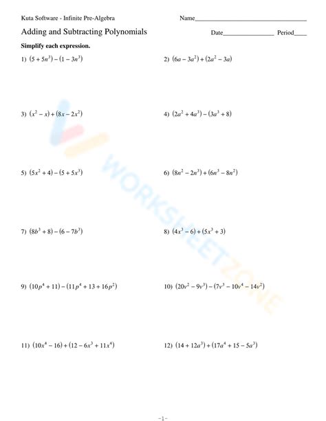 Adding and Subtracting Polynomials worksheets Worksheets Library