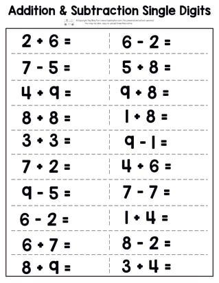 Adding and Subtracting SingleDigit Numbers (A)