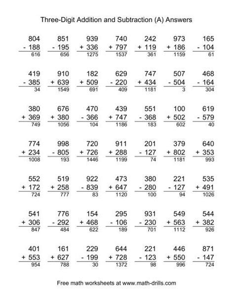 Adding and Subtracting ThreeDigit Numbers (A)