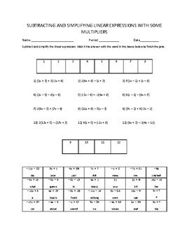 Adding and Subtracting and Simplifying Linear Expressions with Some