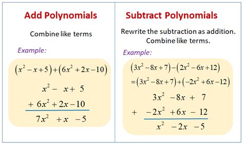 Adding and subtracting polynomials calculator. Google Classroom. Add. Your answer should be an expanded polynomial in standard form. ( − t 3 + 5 t 2 − 6 t) + ( 8 t 2 − 8 t) =. 