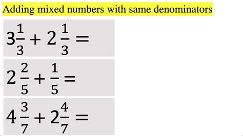 Adding mixed numbers with same denominator. Interactive worksheet