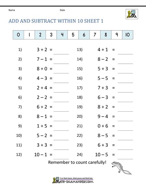 Addition And Subtraction Facts Worksheets