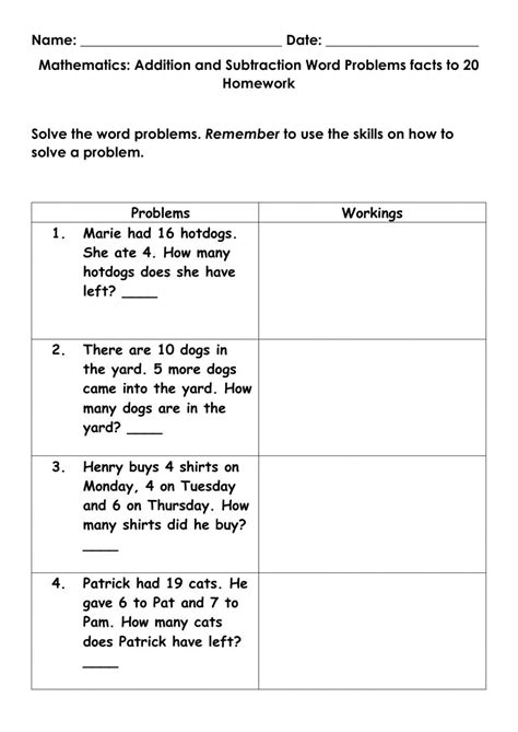 Addition And Subtraction Worded Problems