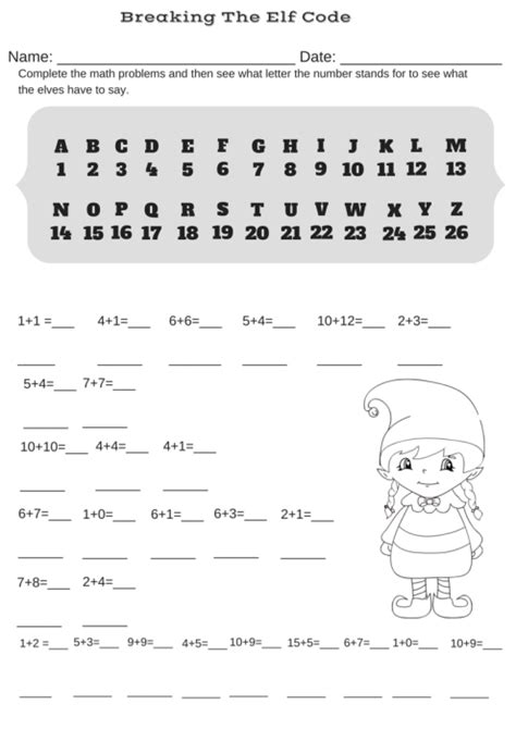 Addition Christmas Code Breaker Worksheet. Break the Elf Code!